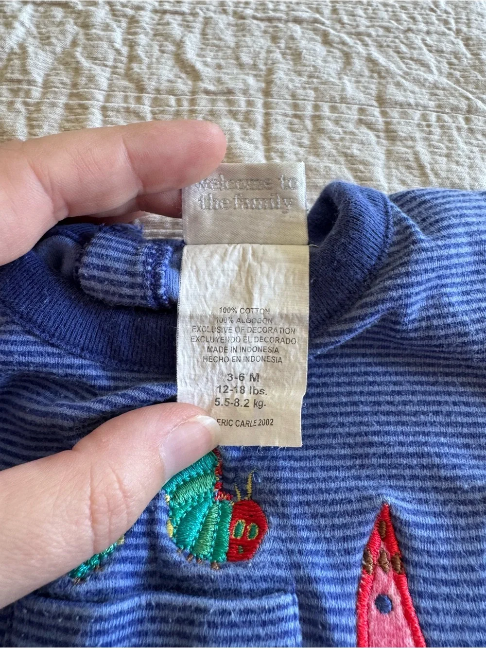 vintage carter’s baby embroidered very hungry caterpillar blue striped romper